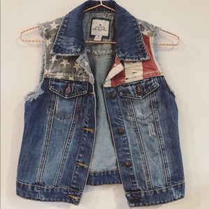 Distressed American Flag Jacket,Size Medium